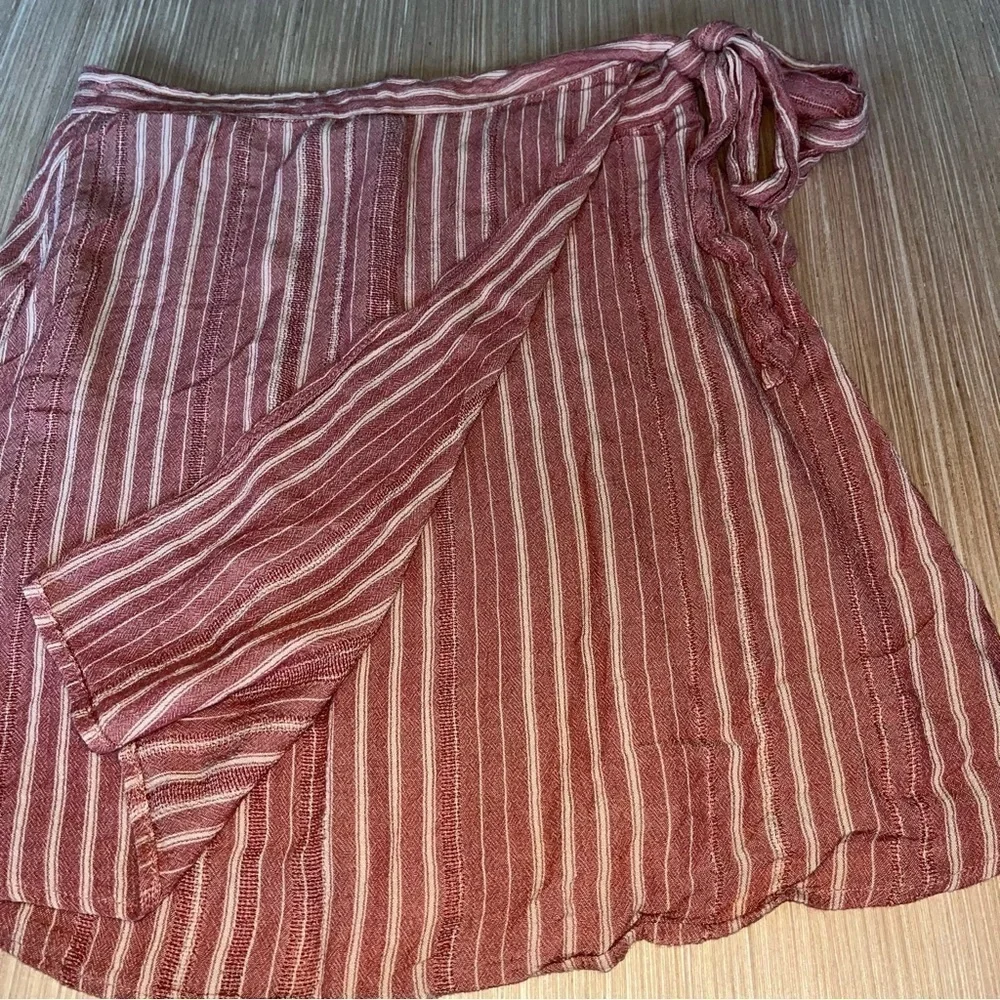 American Eagle Red Striped Wrap Skirt